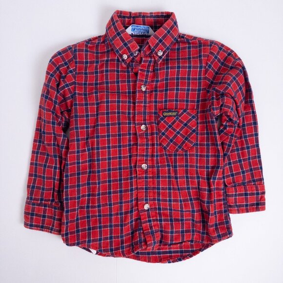 Vintage OshKosh B'Gosh 80s 3-Piece Overalls Knit Sweater Shirt Set Plaid Red 4T - Picture 13 of 16